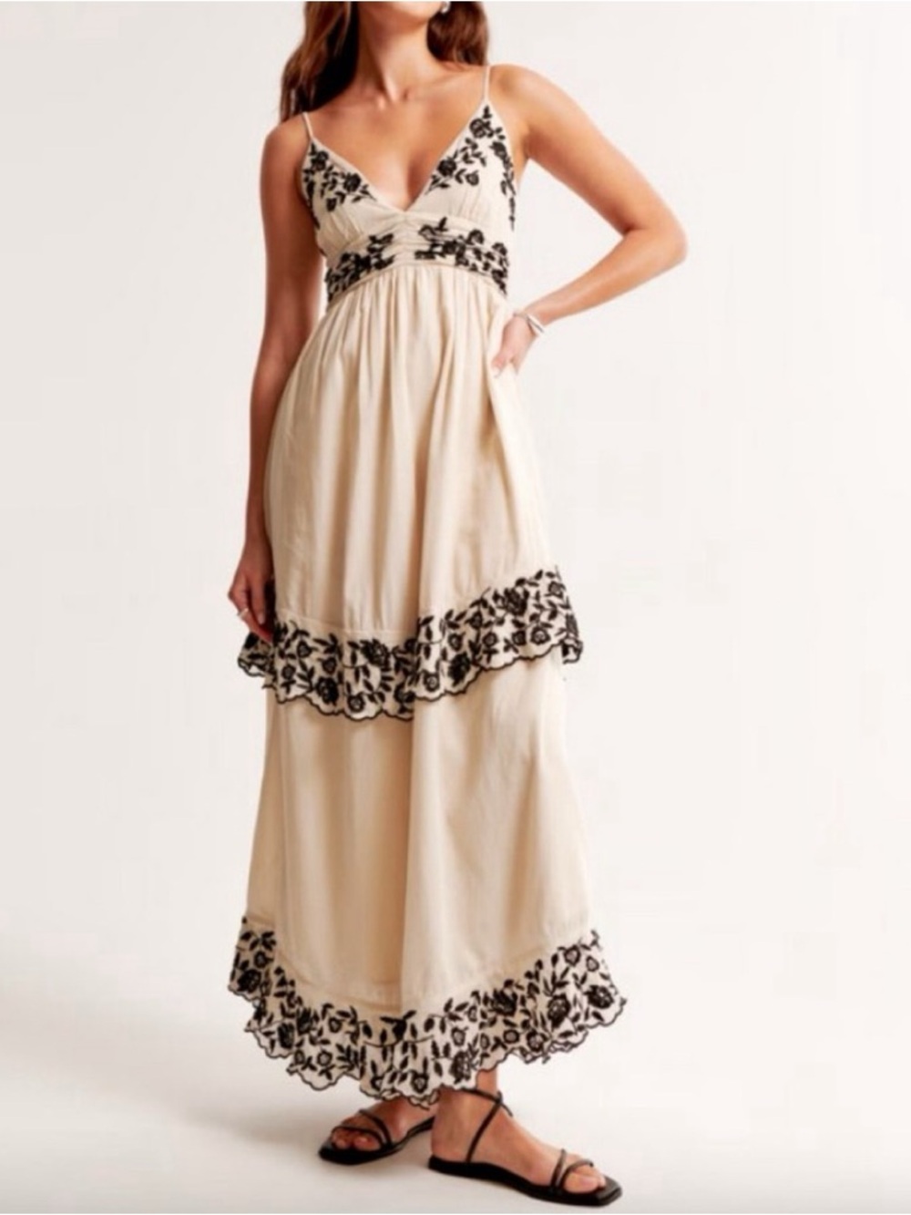 Abercrombie & Fitch Cream tiered Ruffle Maxi Dress- size MEDIUM - Picture 1 of 10